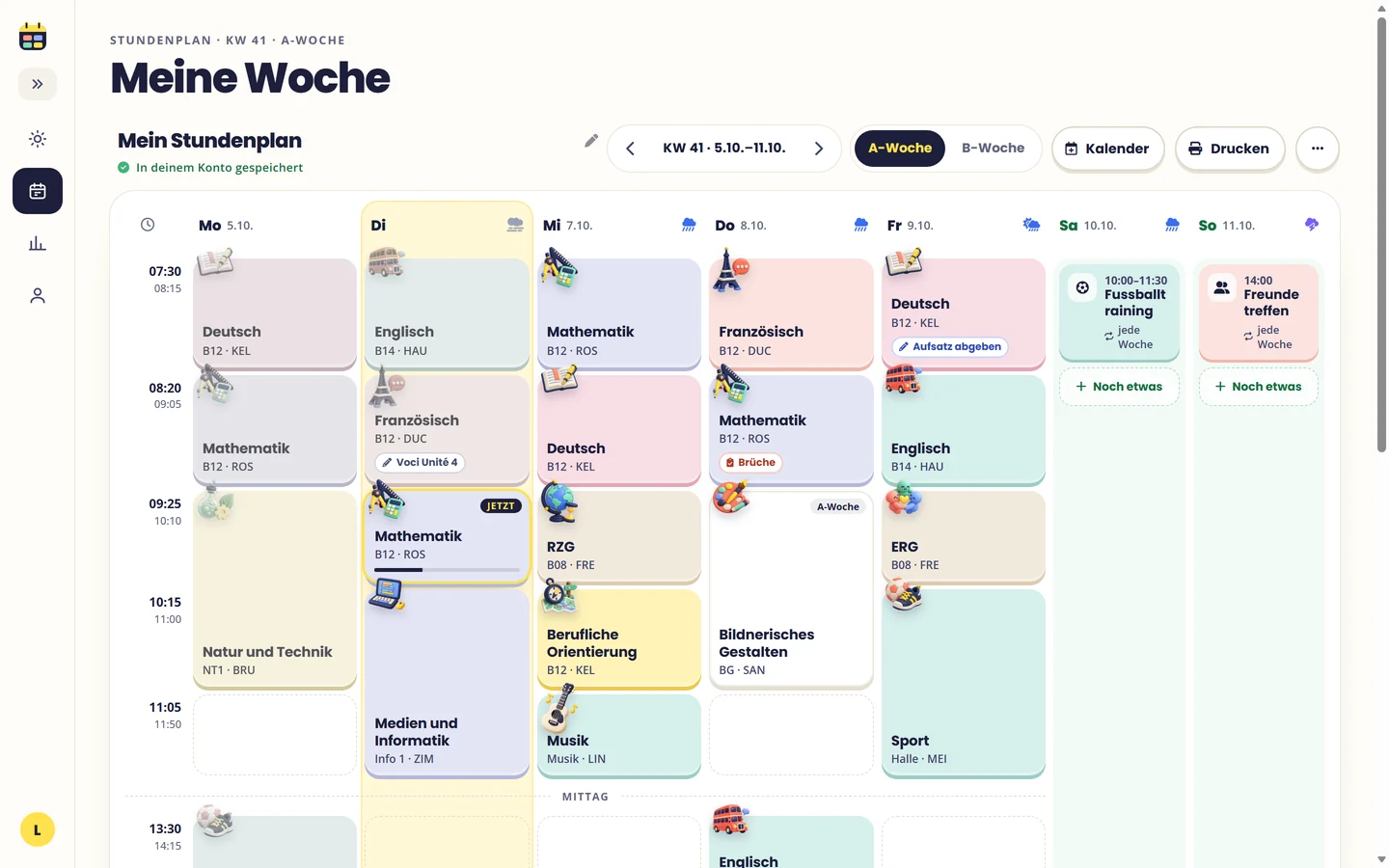 Wochenplan am Computer mit Montag bis Sonntag