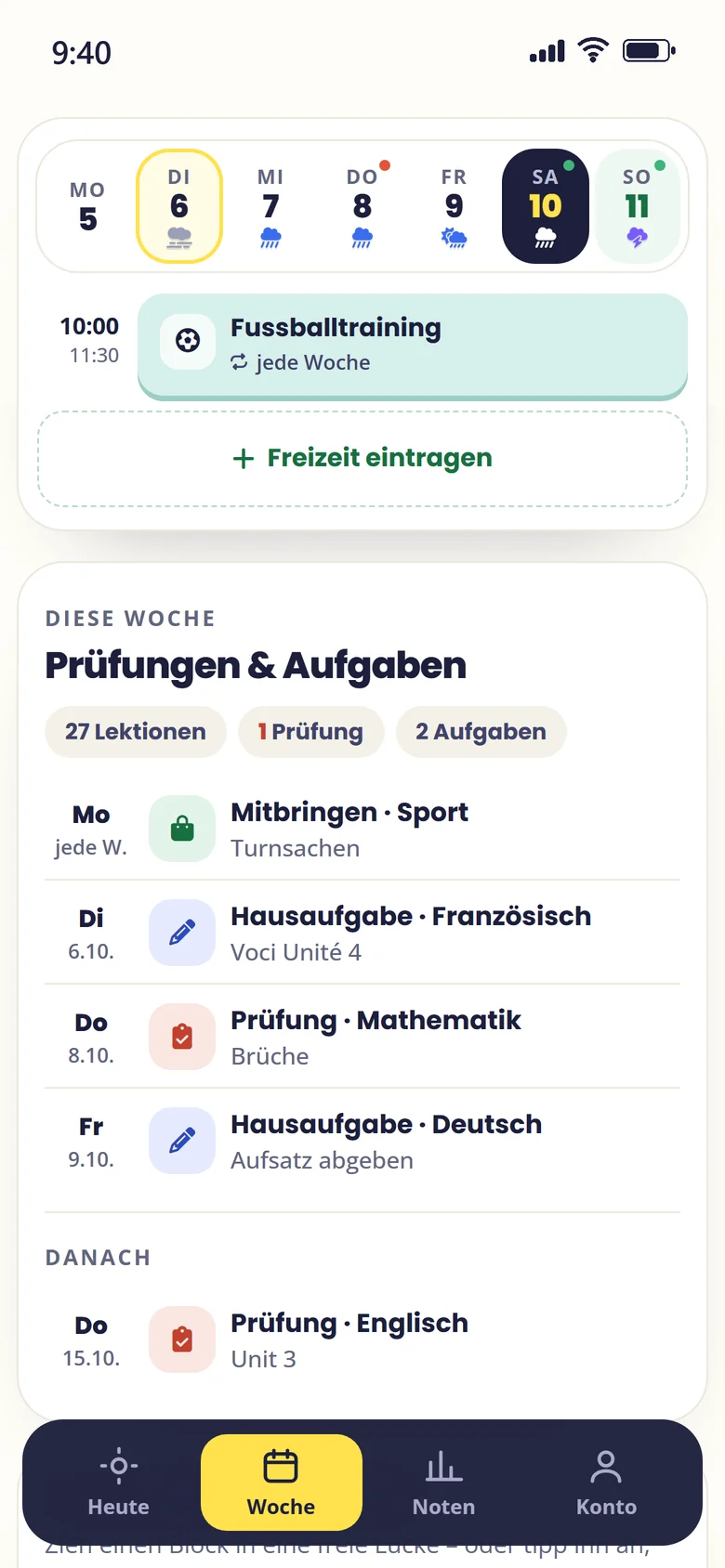Samstag mit Fussballtraining auf dem Handy